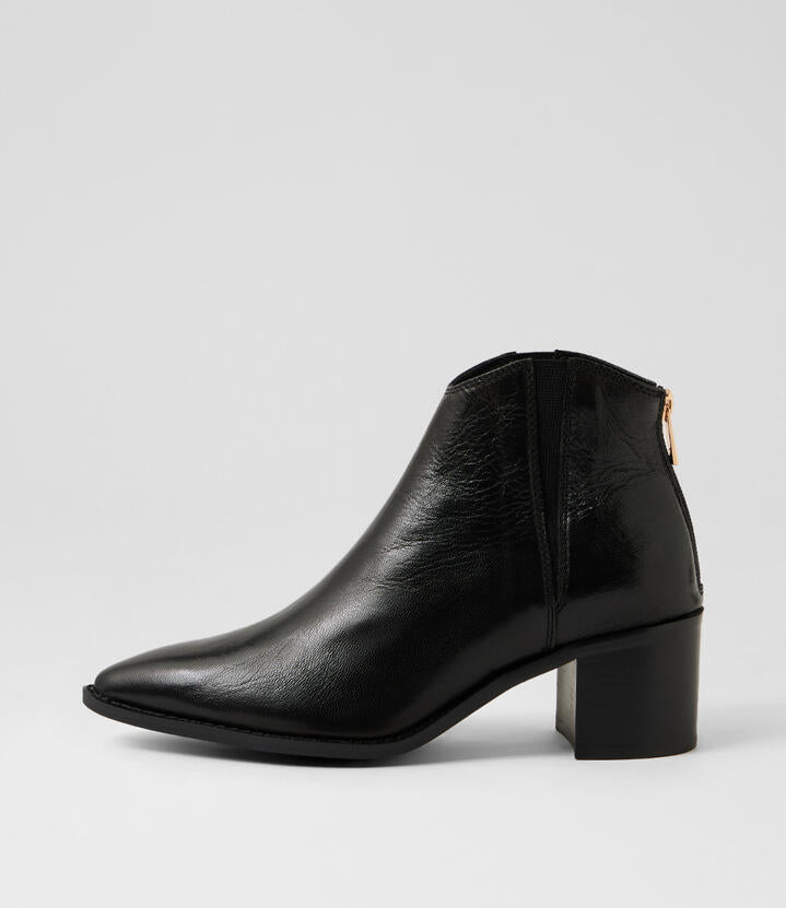 Image of Boots. Productname: Fondue Black Polish Leather Ankle Boots in Black-Black Polish colour by brand - MIDAS