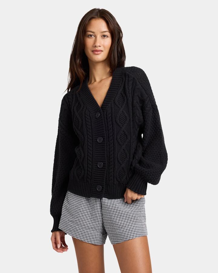 Image of Cardigans. Product name - Nunui Womens Sterling Cardigan Black in Black colour by brand - Nunui