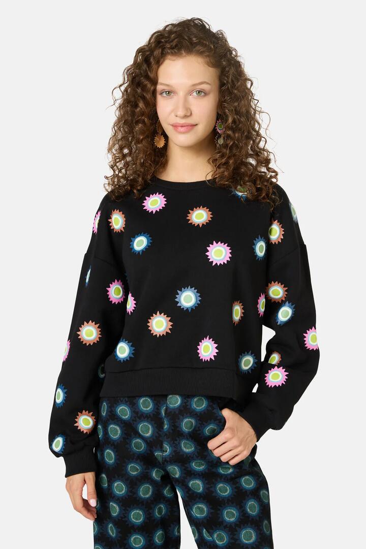 Image of a model wearing Outerwear. Product name - Royal Spot Sweater in Black colour by brand - Gorman
