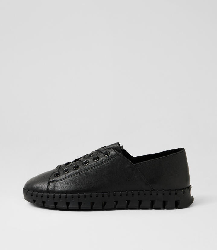 Image of Sneakers. Productname: Koa Black Leather Sneakers in Black-Black Sole colour by brand - MIDAS