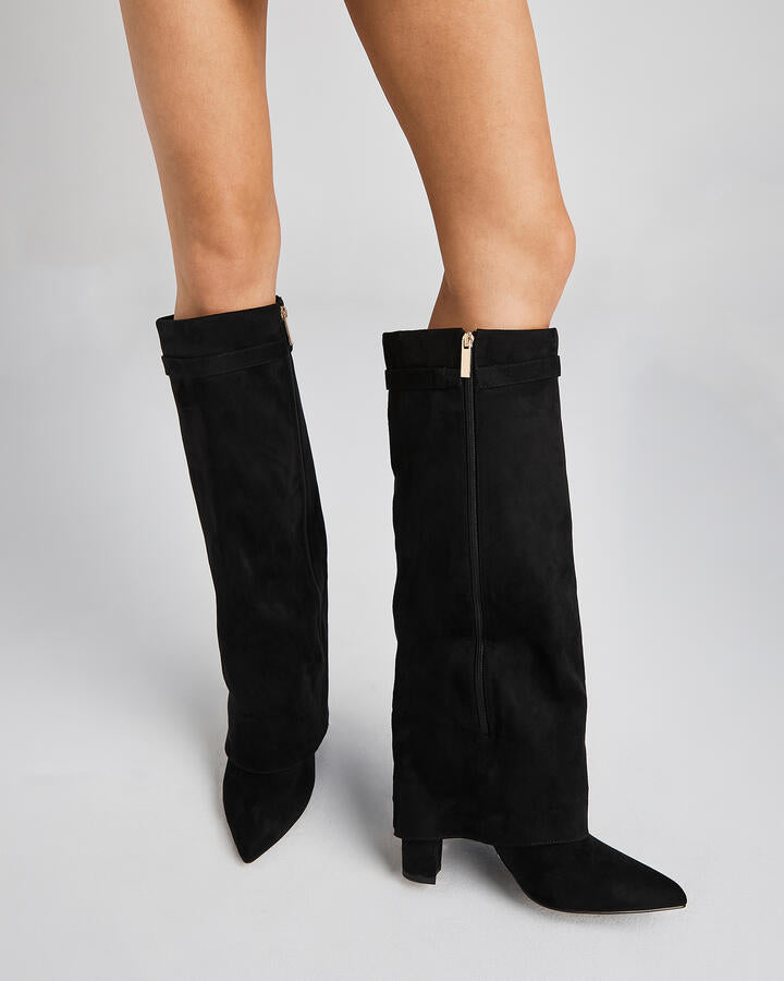 Image of Boots. Product name - Osher Black Suede Vegan Boots in Black colour by brand - Novo