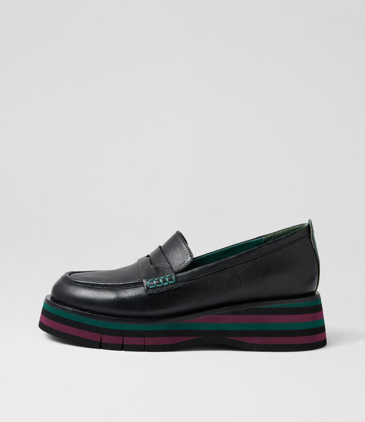 Image of Flats. Productname: Glambot Black Forest Leather Loafers in Black-Forest colour by brand - MIDAS