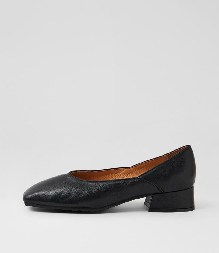 Image of Shoes. Productname: Shimma Black Leather Flat Shoes in Black colour by brand - MIDAS