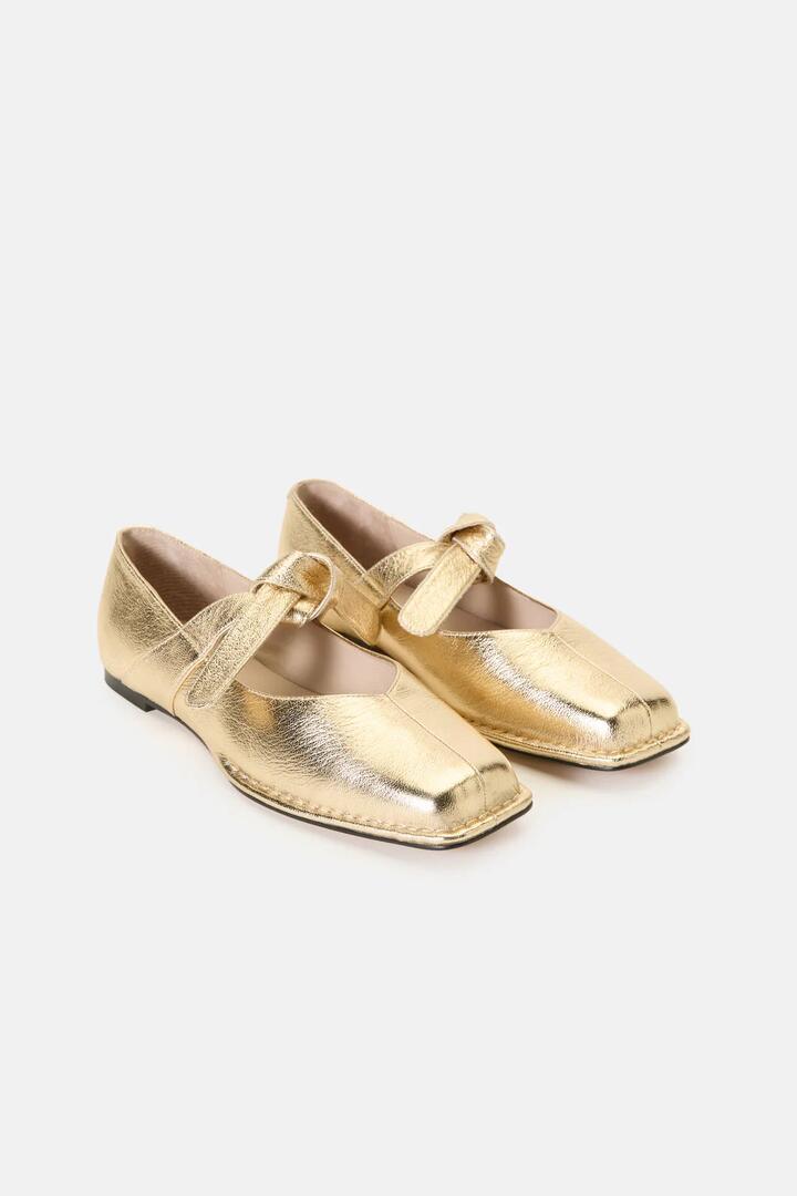 Image of Flats. Product name - Tie Up Flat Gold in Gold colour by brand - Gorman