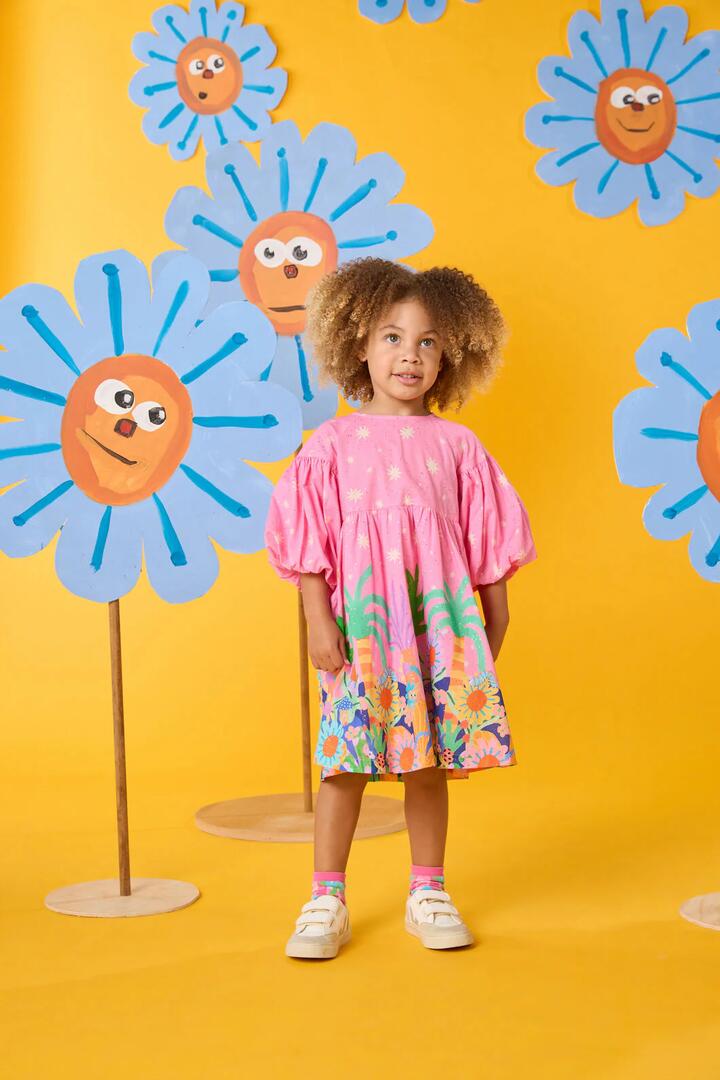Image of Dresses. Product name - Hyper Border Kids Dress in Pink colour by brand - Gorman