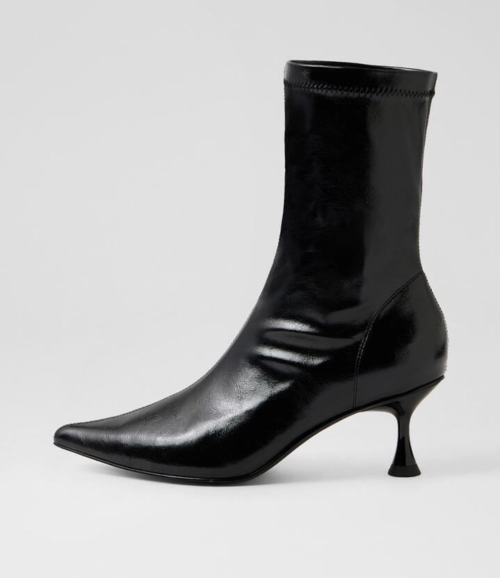 Image of Heels. Productname: Faeree Black Crinkle Heels in Black Crinkle colour by brand - MOLLINI