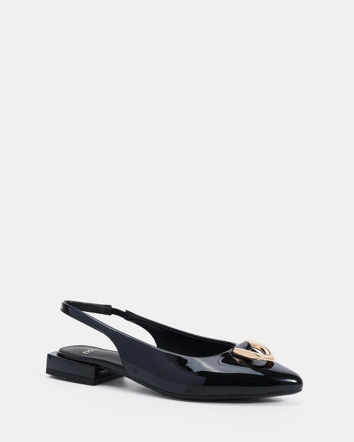 Image of Flats. Productname: Chilly Black Patent Vegan Flats in Black colour by brand - Novo