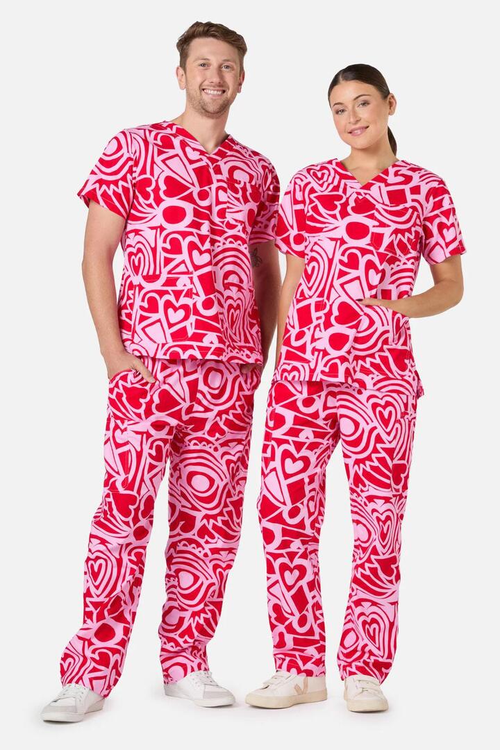 Image of a model wearing Uniforms & Workwear. Productname: Queen Of Hearts Scrub Set in Pink colour by brand - Gorman