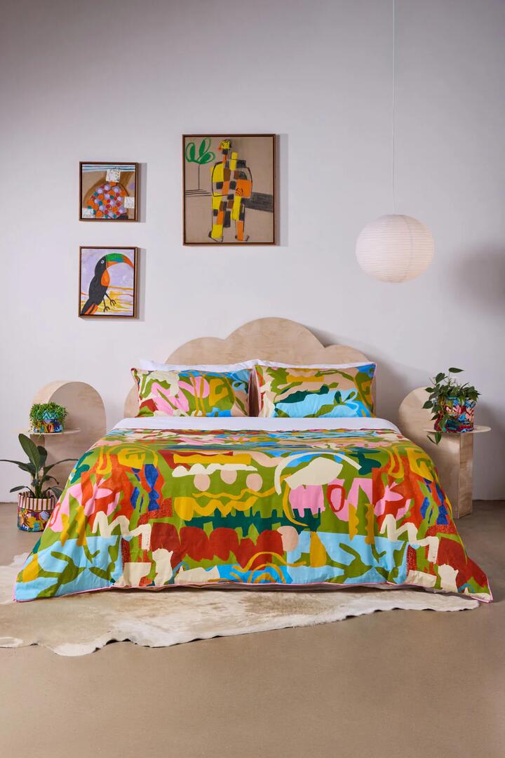 Image of Decor. Product name - Khaki Tango Bed Linen- QB in Print colour by brand - Gorman