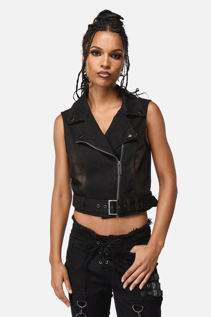 Image of Coats & Jackets. Productname: Afterlife Goth Trim Vest in Black colour by brand - Black Friday