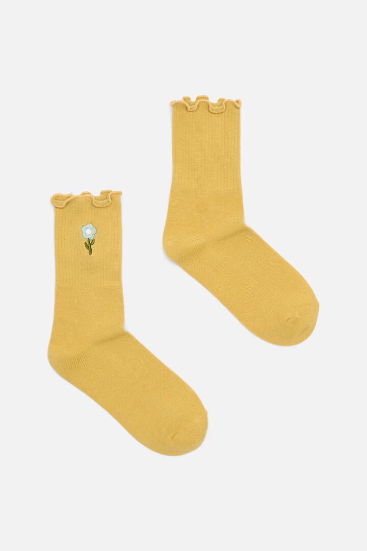 Image of Socks. Productname: Lemon Embroidered Daisy Sock in Lemon colour by brand - Princess Highway