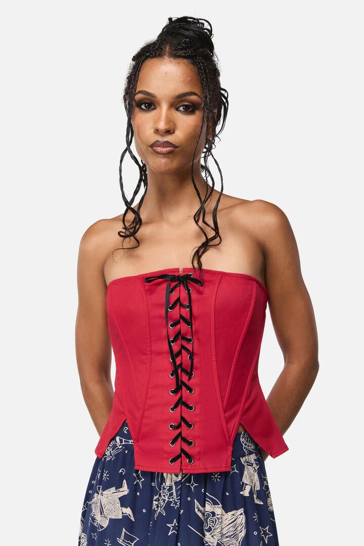 Image of a model wearing Tops. Productname: Grace Goth Corset Top in Black colour by brand - Black Friday