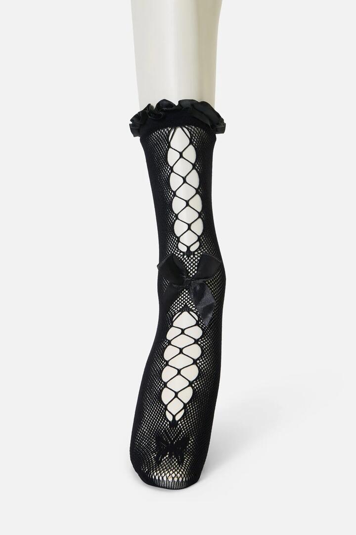 Image of Socks. Productname: Black Long Mesh Bow Sock in Black colour by brand - Dangerfield