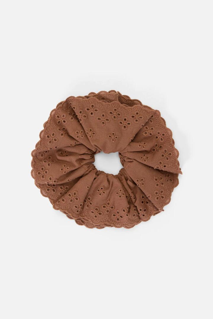 Image of Hair Accessories. Productname: Chocolate Broderie Scrunchie in Chocolate colour by brand - Princess Highway