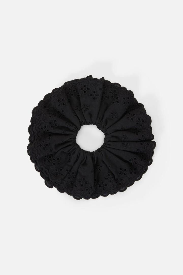Image of Hair Accessories. Productname: Black Broderie Scrunchie in Black colour by brand - Princess Highway