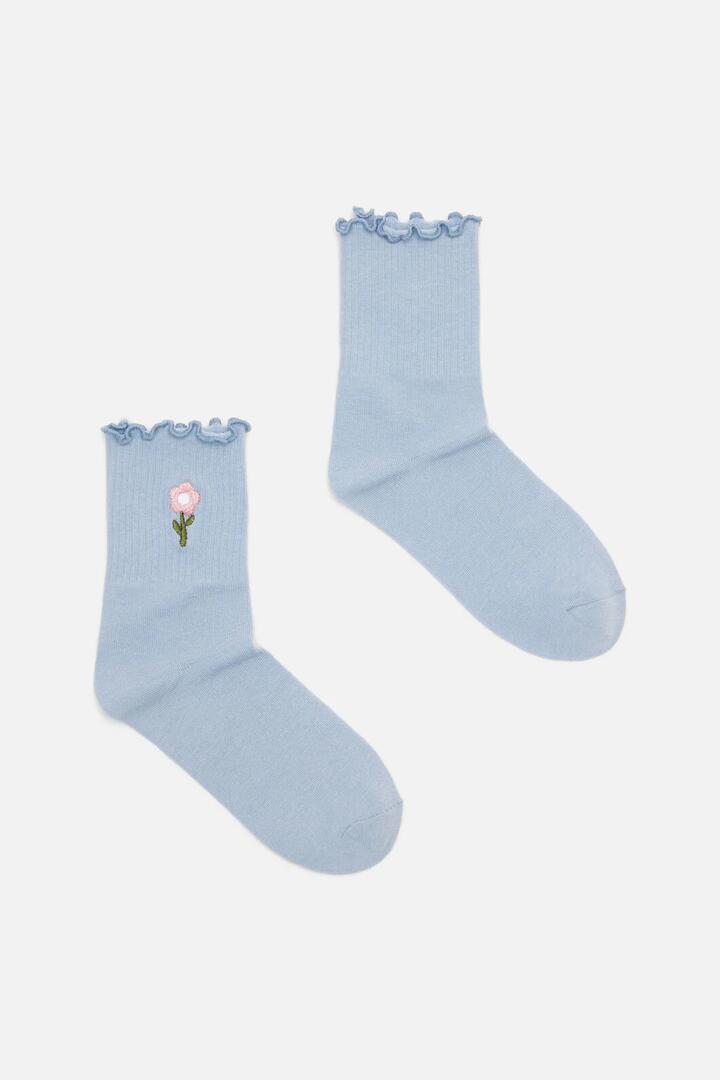 Image of Socks. Productname: Blue Embroidered Daisy Sock in Pale Blue colour by brand - Princess Highway