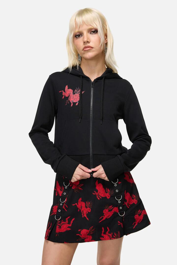 Image of a model wearing Outerwear. Productname: Jackalope Goth Hoodie in Black colour by brand - Dangerfield