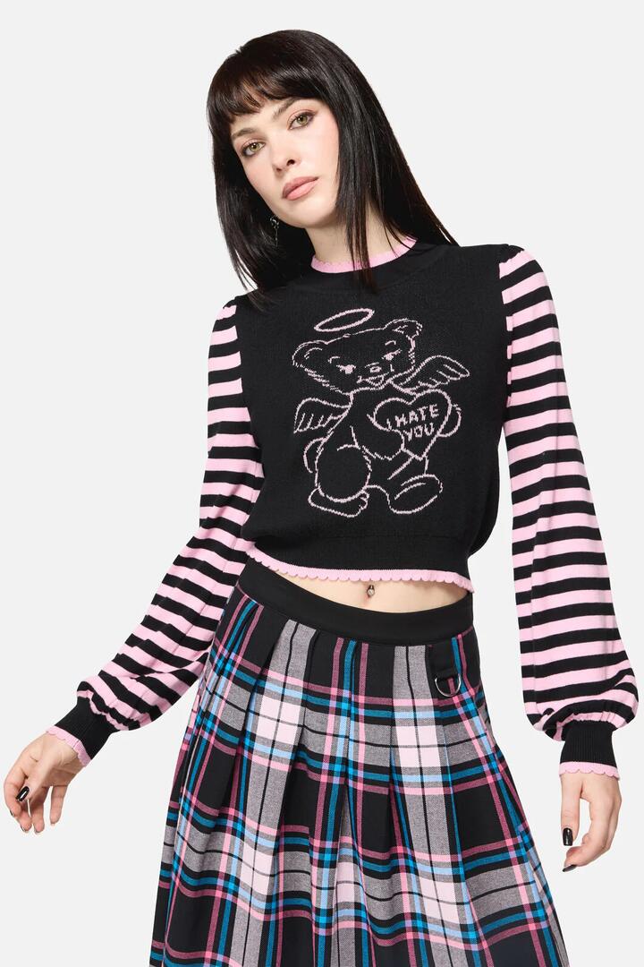 Image of a model wearing Tops. Productname: Hater Goth Knit in Black/Pink colour by brand - Dangerfield