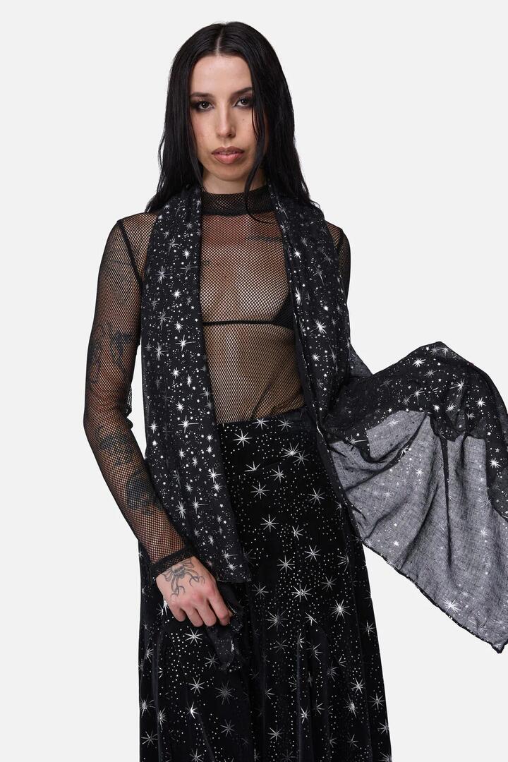 Image of Scarves & Shawls. Productname: Galaxy Metallic Printed Scarf in Black colour by brand - Dangerfield