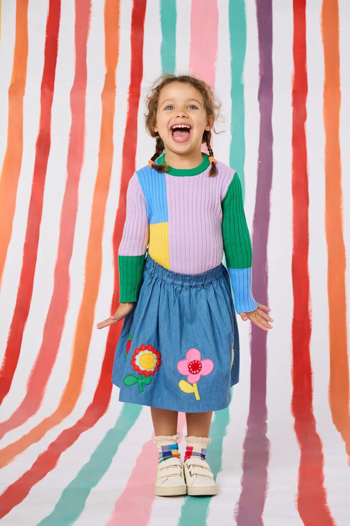 Image of a model wearing Tops. Productname: Colour Block Kids Knit Top in Multi colour by brand - Gorman