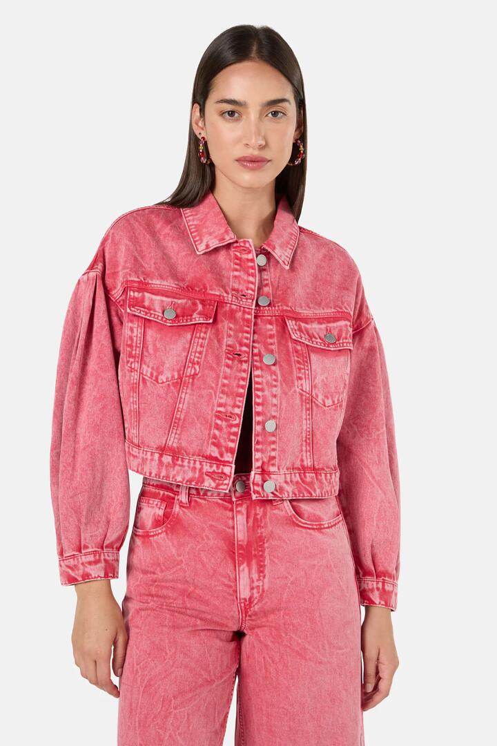 Image of Coats & Jackets. Productname: Fadeaway Acid Wash Denim Jacket in Pink colour by brand - Gorman