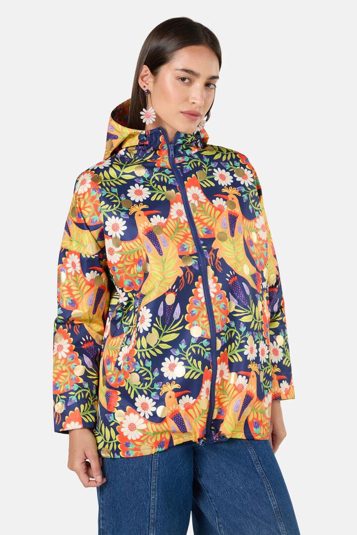 Image of a model wearing Rain Coats. Productname: Blooming Bird Raincoat in Print colour by brand - Gorman