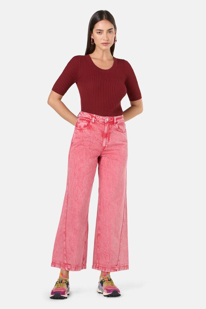 Image of Jeans. Product name - Fadeaway Acid Wash Jean in Pink colour by brand - Gorman