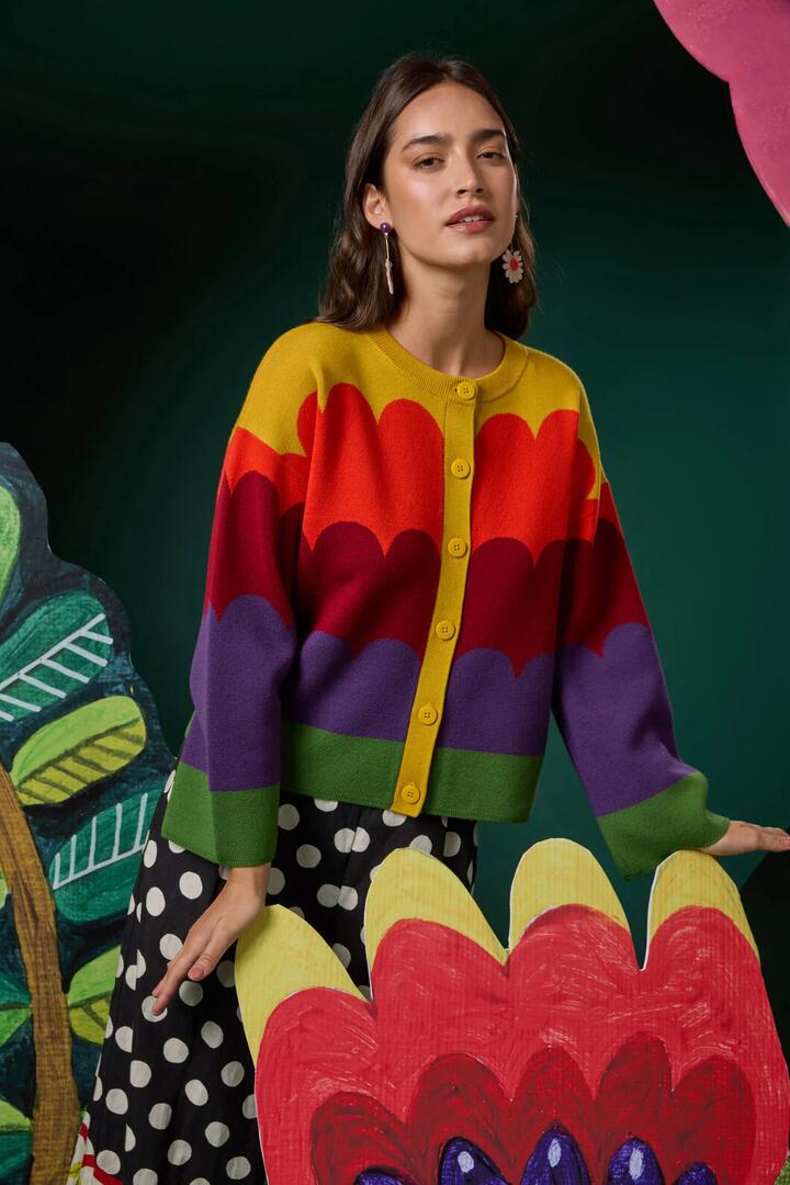 Image of a model wearing Outerwear. Productname: Blooming Bird Cardigan in Multi colour by brand - Gorman