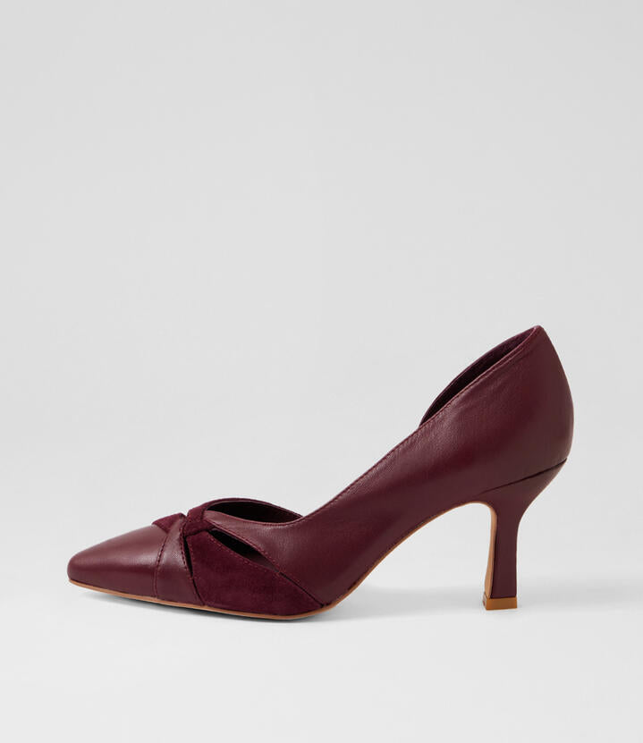 Image of Heels. Productname: Limits Burgundy Leather Pump Heels in Burgundy colour by brand - MIDAS