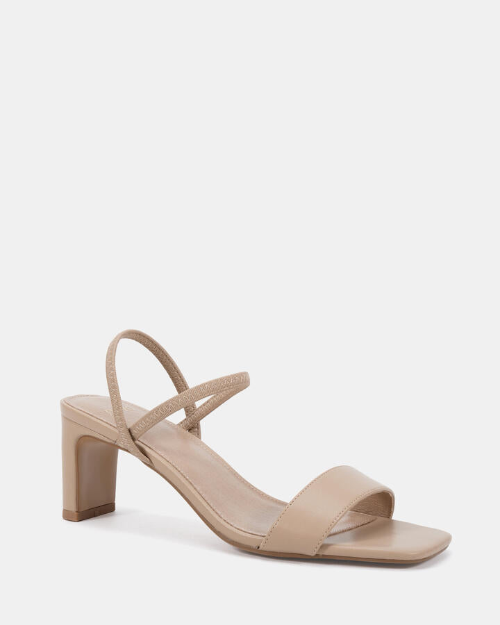 Image of Heels. Productname: Lasso: Neutral Smooth - Women's Strappy - Low Heel in Beige colour by brand - Novo