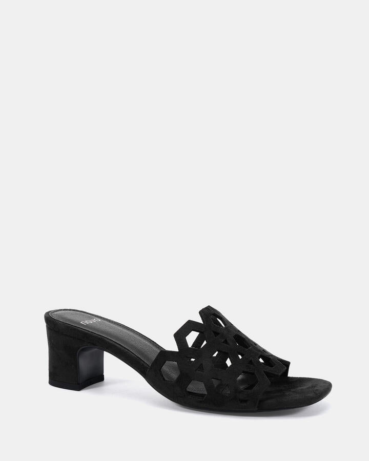 Image of Heels. Productname: Lantern: Black Suede - Women's Strappy - Low Heel in Black colour by brand - Novo