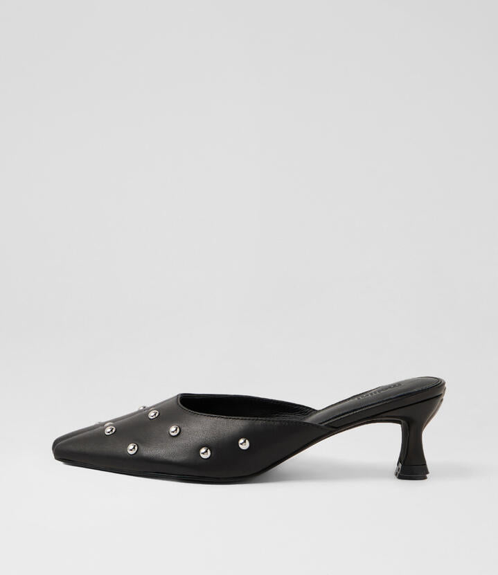 Image of Heels. Productname: Gissello Black Leather Heels in Black colour by brand - MOLLINI
