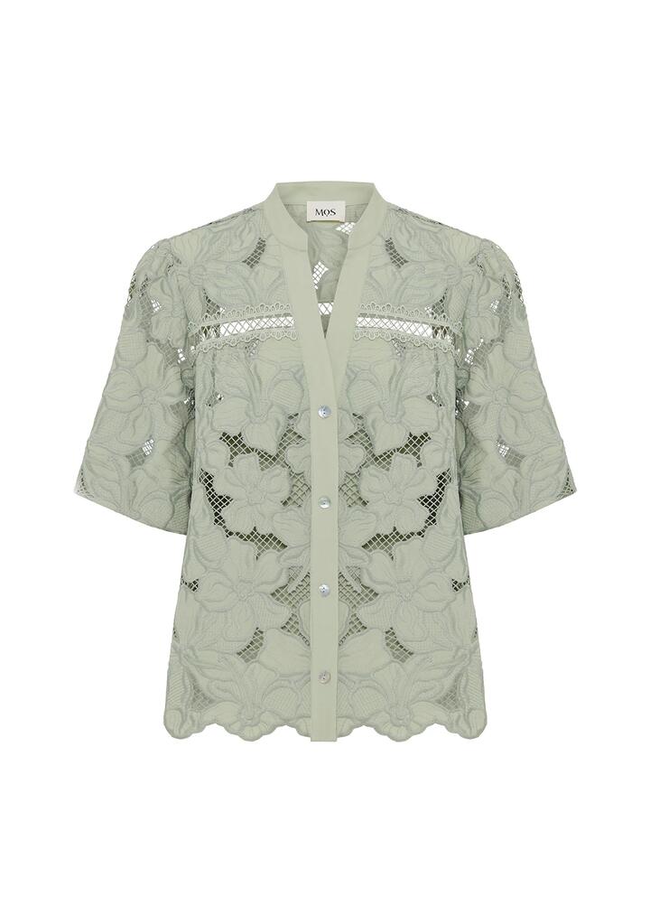 Image of Blouses. Productname: Whisper Embroidery Blouse | MOS The Label in Soft Grass colour by brand - MOS The Label