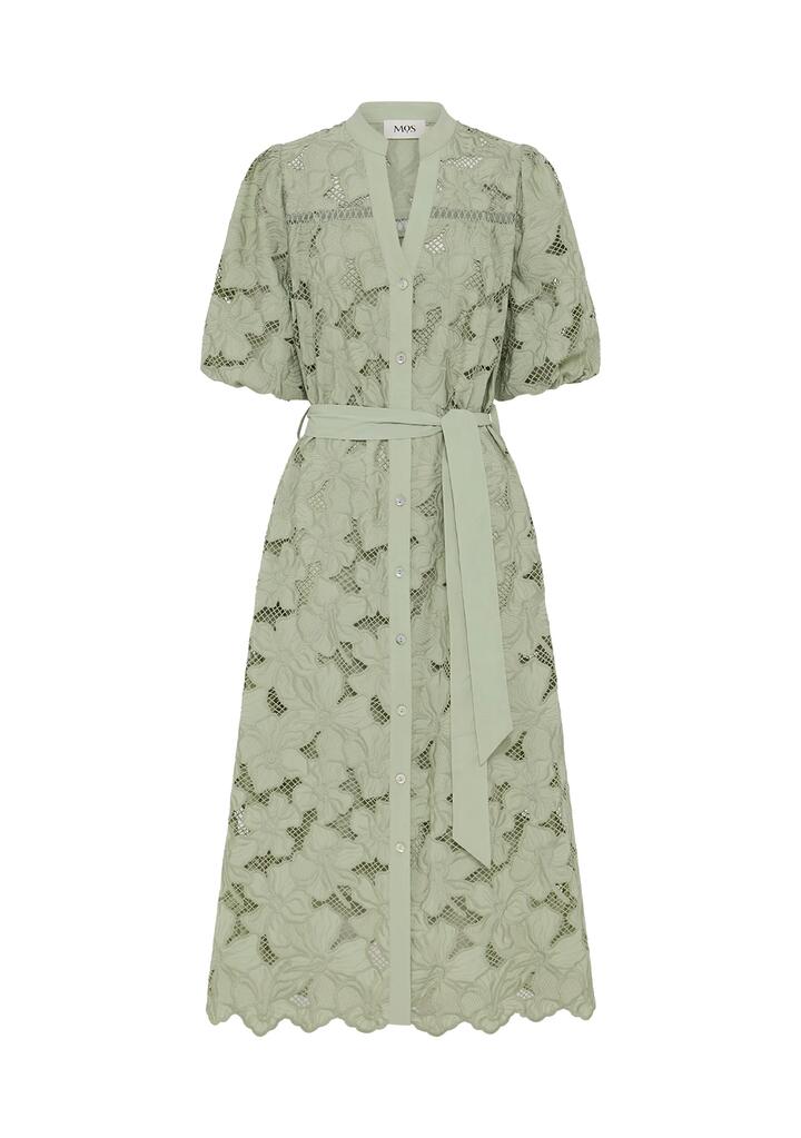 Image of Dresses. Productname: Whisper Embroidery Shirt Dress | MOS The Label in Soft Grass colour by brand - MOS The Label