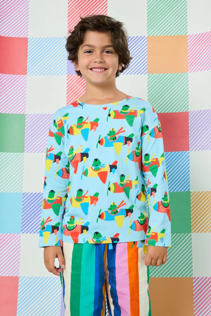 Image of T-Shirts. Product name - Flying Frogs Kids Long Sleeve T-Shirt in Blue colour by brand - Gorman