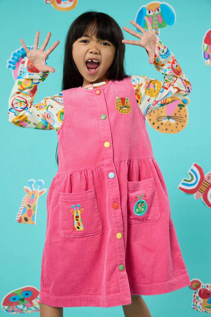Image of Dresses. Product name - Gallery Kids Cord Pini Dress in Pink colour by brand - Gorman