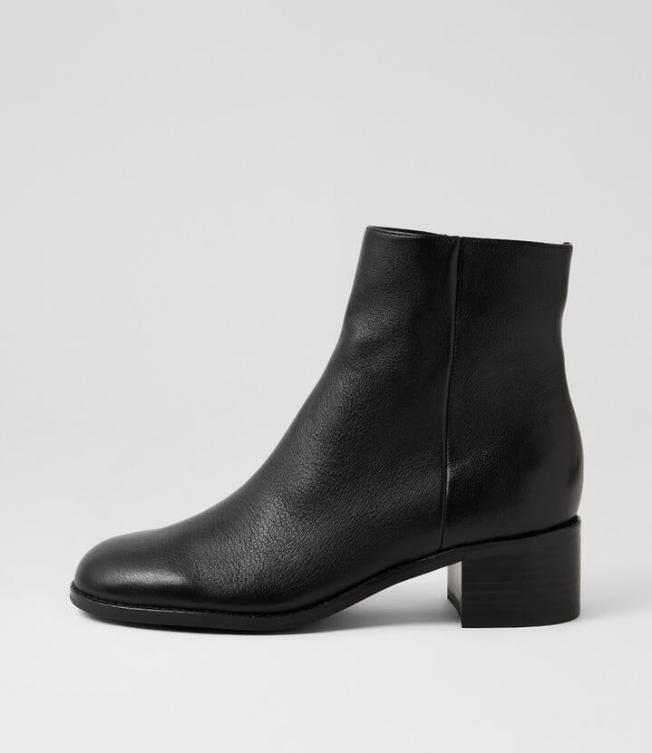 Image of Boots. Productname: Ruckus Black Leather Ankle Boots in Black-Black Heel colour by brand - MIDAS
