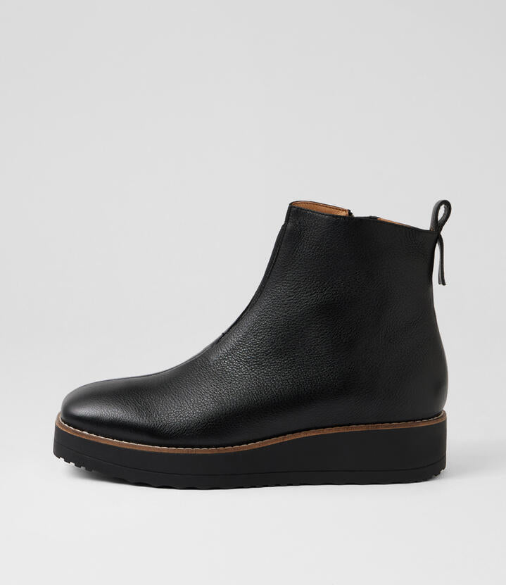 Image of Boots. Productname: Debant Black Leather Ankle Boots in Black-Black Sole colour by brand - MIDAS