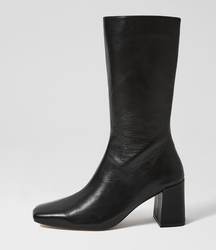 Image of Boots. Productname: Warrior Black Leather Calf Boots in Black colour by brand - MOLLINI