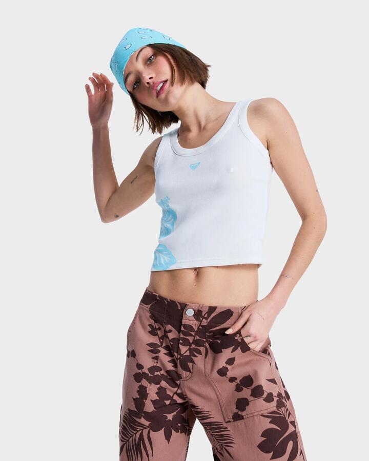 Image of a model wearing Tops. Productname: Roxy Womens Keep It Cool Tank Top Coconut Milk - in Coconut Milk colour by brand - Roxy