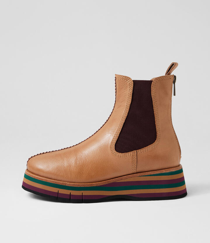Image of Boots. Productname: Guido Cognac Burgundy Leather Elastic Chelsea Boots in Cognac-Burgundy colour by brand - MIDAS