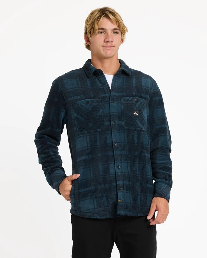 Image of a model wearing Tops. Productname: Quiksilver Mens North Sea Expedition Iii Long Sleeve Shirt Midnight Navy - in Midnight Navy colour by brand - Quiksilver