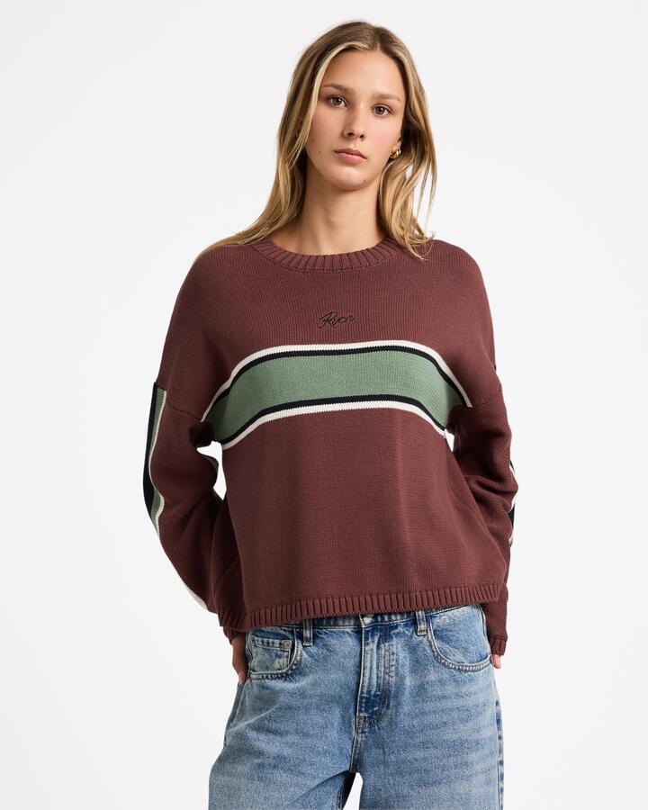 Image of Accessories. Productname: RVCA Womens Ivy Stripe Crew Neck Terra Brown - in Terra Brown colour by brand - RVCA