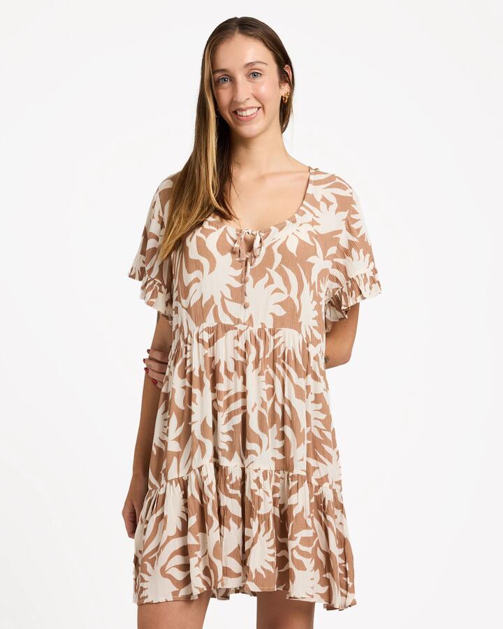 Image of Dresses. Productname: Billabong Womens Off Tropic Tier Mini Dress Mushroom - in Mushroom colour by brand - Billabong