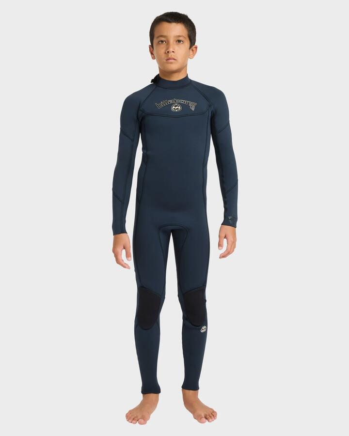 Image of a model wearing Tops. Product name - Billabong Boys 8-16 3/2Mm Absolute Back Zip Long Sleeve Fullsuit Navy in Navy colour by brand - Billabong