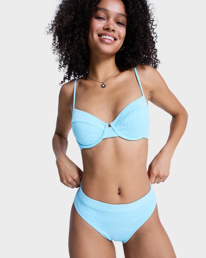 Image of Swimwear. Productname: Roxy Womens Roxy Palm Dream Mid Waist Classic Bikini Bottom Tanager Turquoise - in Tanager Turquoise colour by brand - Roxy