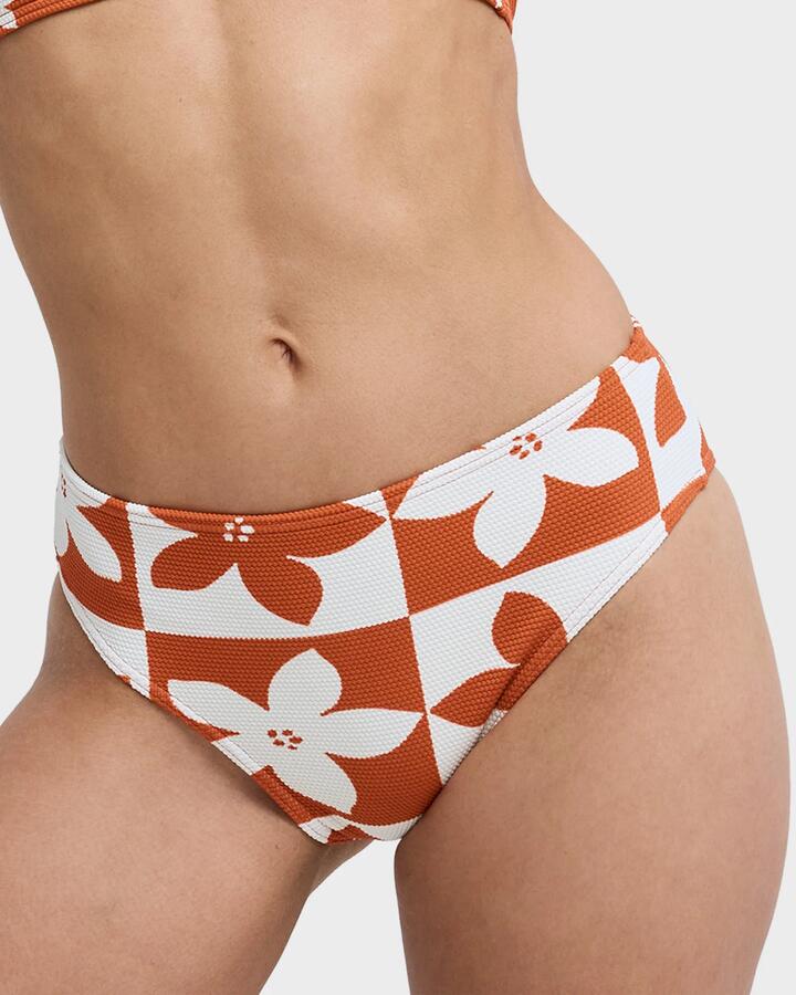 Image of Swimwear. Product name - Roxy Womens Hazy Days Mid Waist Classic Bikini Bottom Ginger Spice Flora in Ginger Spice Flora colour by brand - Roxy