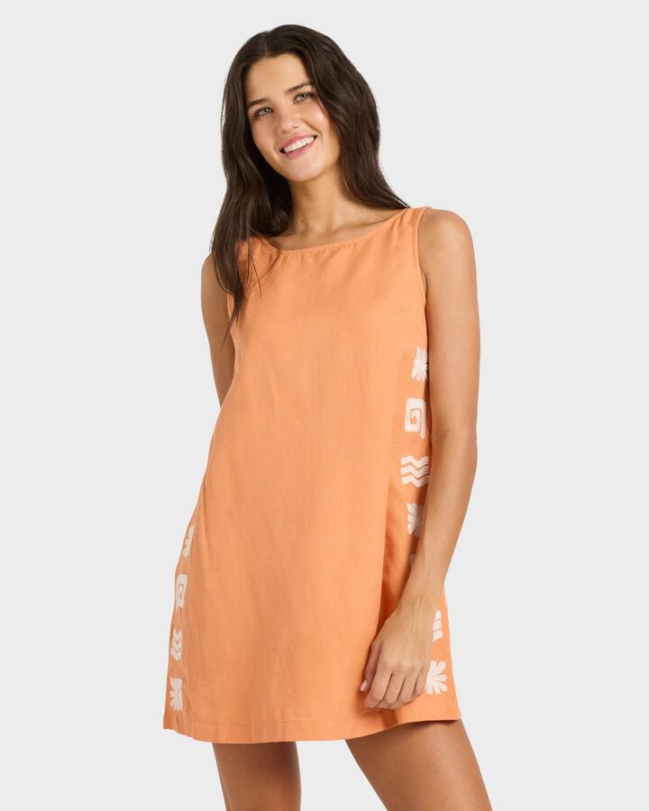 Image of Dresses. Productname: Billabong Womens Sun Stamp Mini Dress Tangerine - in Tangerine colour by brand - Billabong