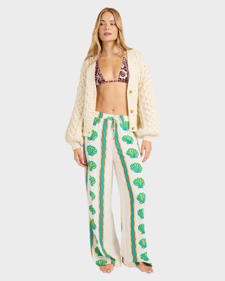 Image of a model wearing Pants. Productname: Billabong Womens Coastal Crush Elastic Waist Pants Salt Crystal - in Salt Crystal colour by brand - Billabong