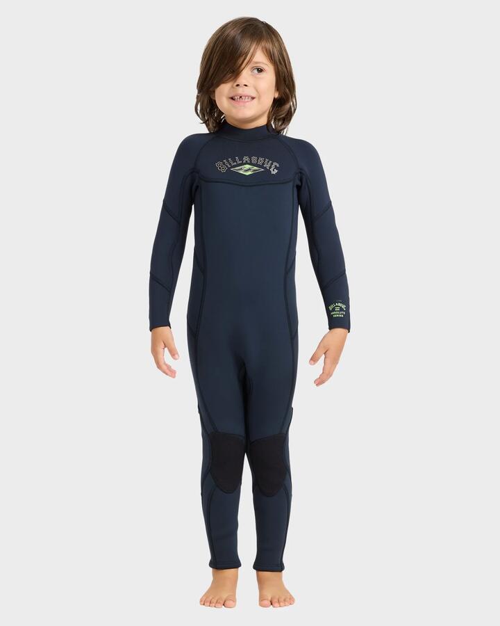 Image of a model wearing Tops. Productname: Billabong Toddlers 3/2Mm Absolute Back Zip Long Sleeve Fullsuit Navy - in Navy colour by brand - Billabong